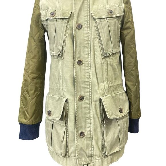 J Crew‎ Camo Green Quilted Button up Cargo Utility Jacket size XS Womens - Picture 3 of 10